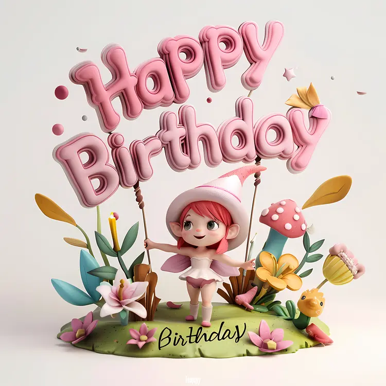 Fairy Girl with Flowers for Birthday
