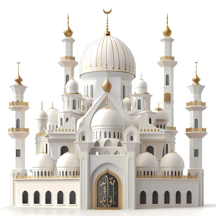 White Mosque with Golden Accents and Minarets