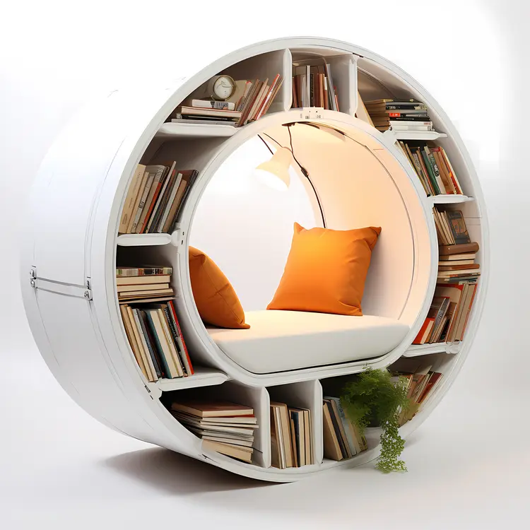 Cozy Reading Nook with Bookshelf and Lights