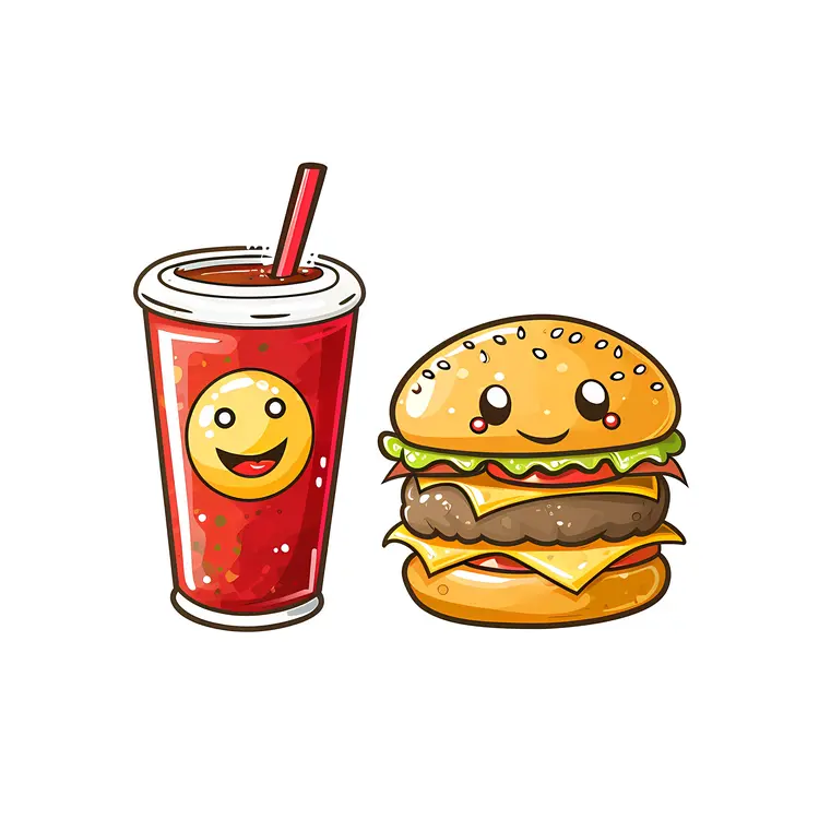 Cute Burger and Soda Cartoon