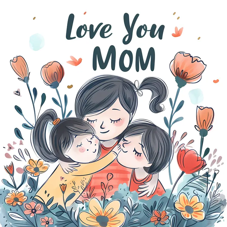 Love You Mom with Children Illustration