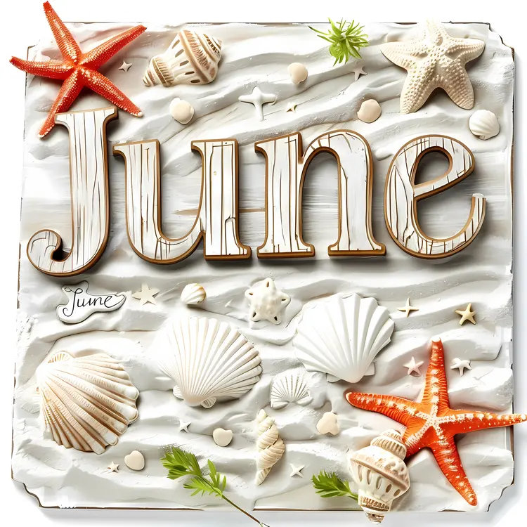 June Text with Seashells and Starfish