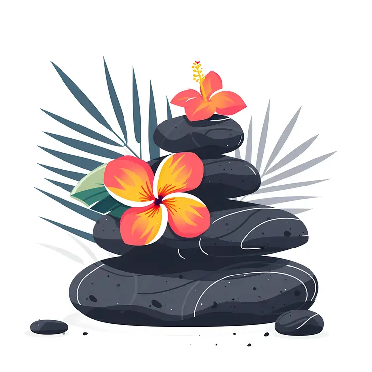 Stacked Stones with Red and Yellow Flowers