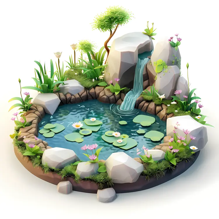 Charming Garden Pond with Waterfall