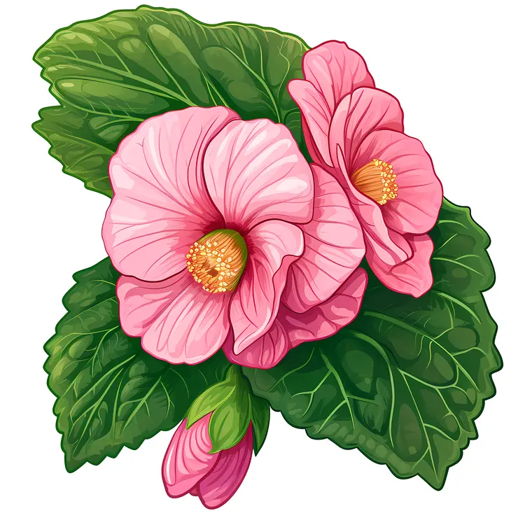 Delicate Pink Begonia Flowers with Green Leaves