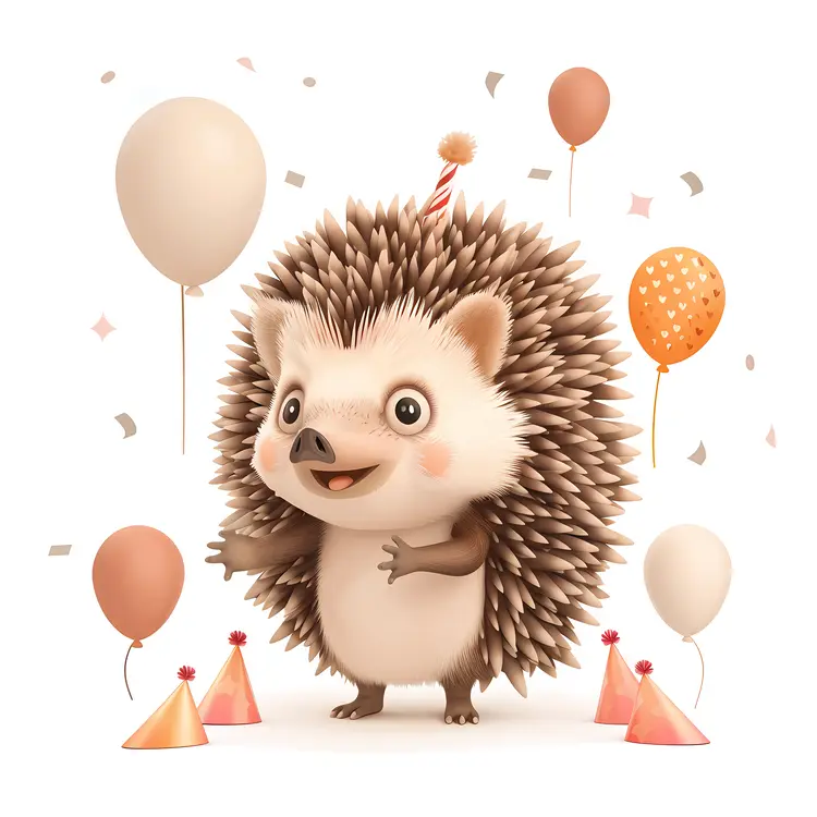 Happy Hedgehog with Balloons