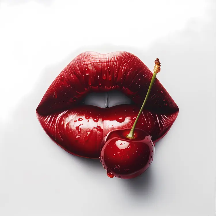 Glossy Red Lips with Juicy Cherry