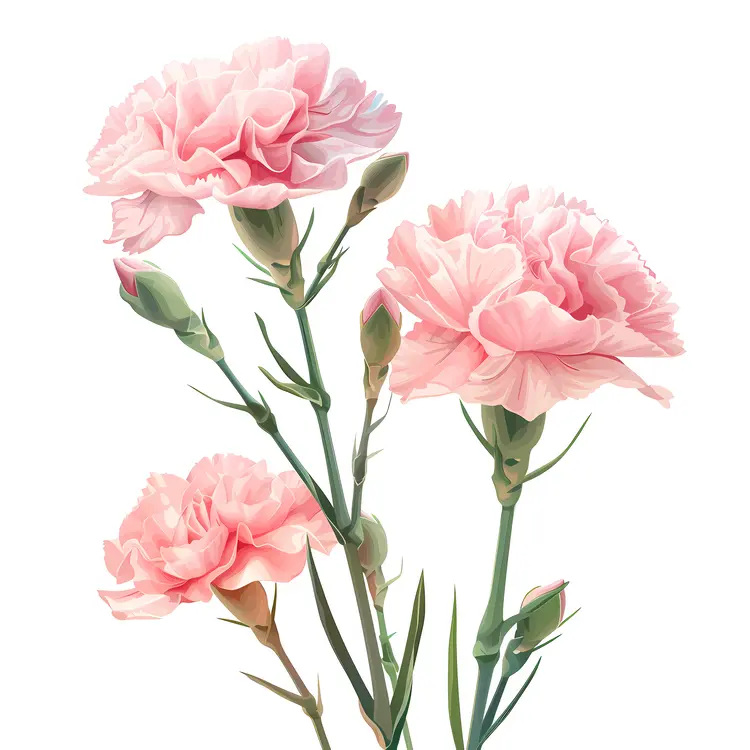 Soft Pink Carnations with Green Stems