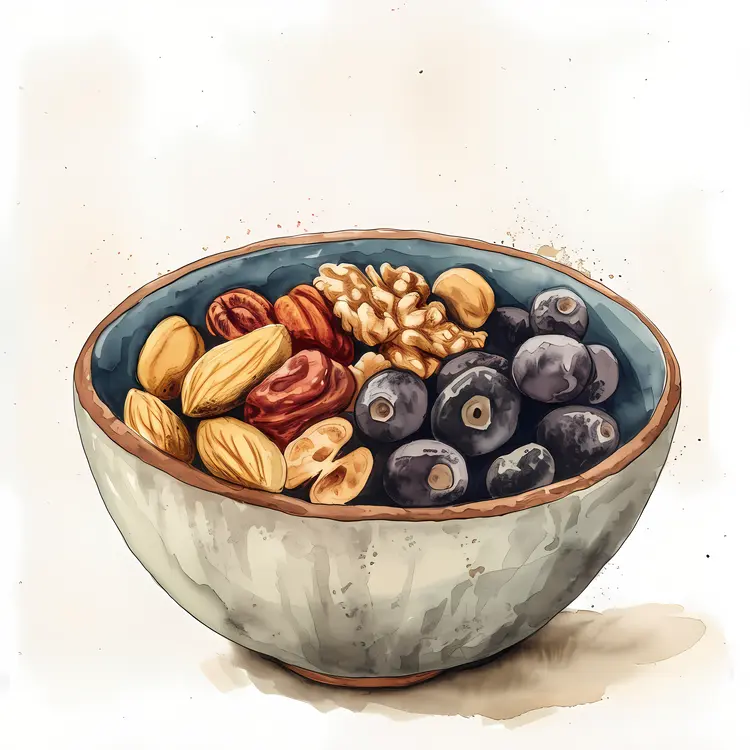 Mixed Nuts and Berries in Ceramic Bowl
