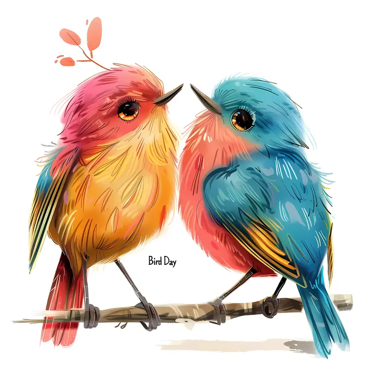 Colorful Birds on a Branch Illustration for Bird Day