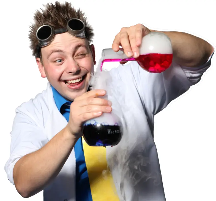 Excited Scientist with Beakers