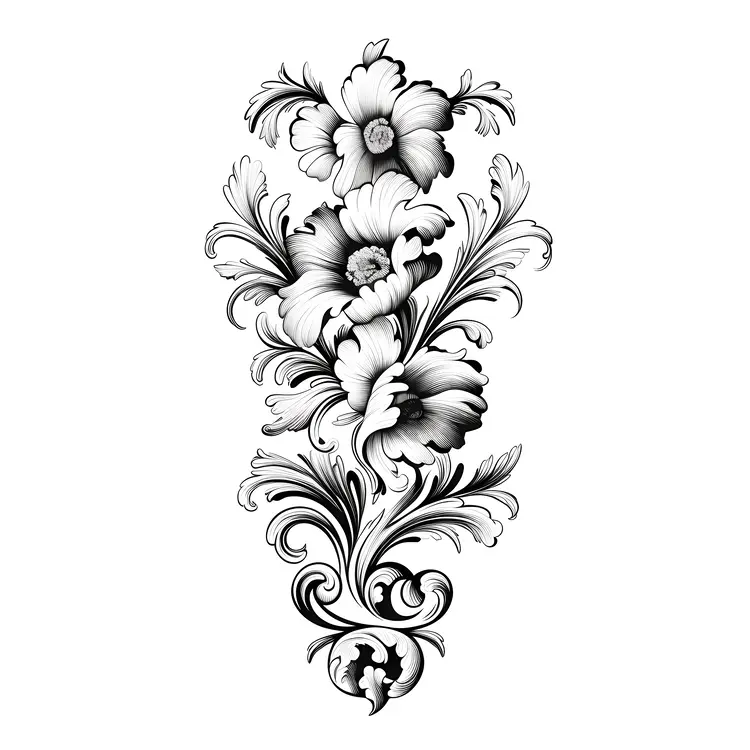 Intricate Black and White Floral Design