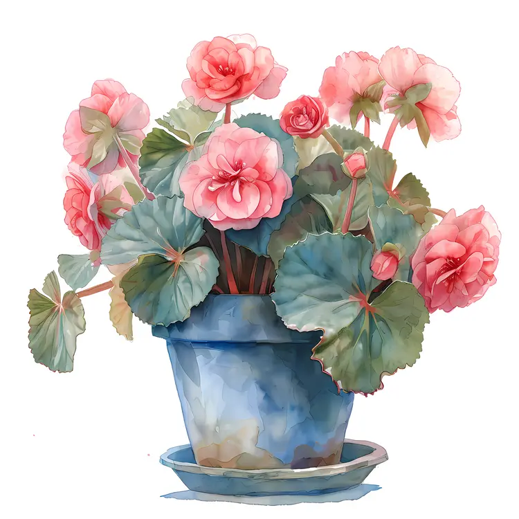 Pink Flowers in Blue Pot