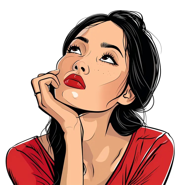 Thoughtful Woman in Red Dress