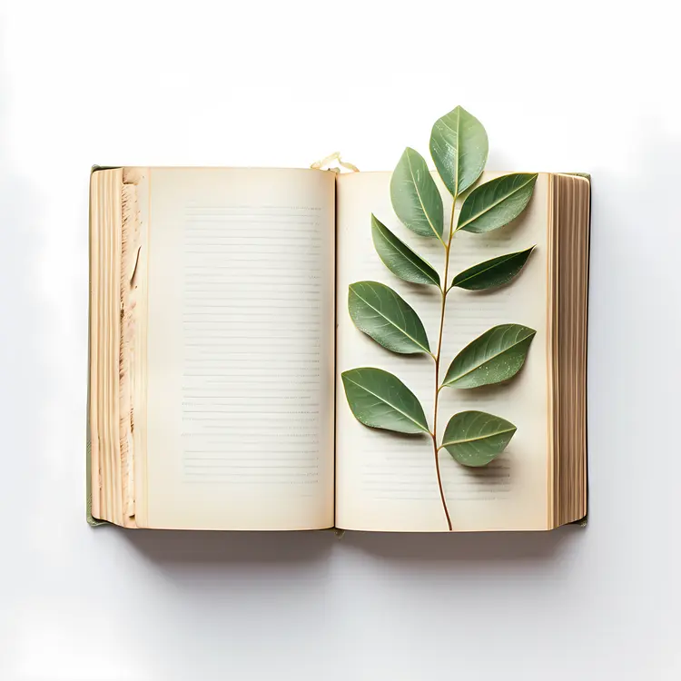 Open Book with Leaf on Pages