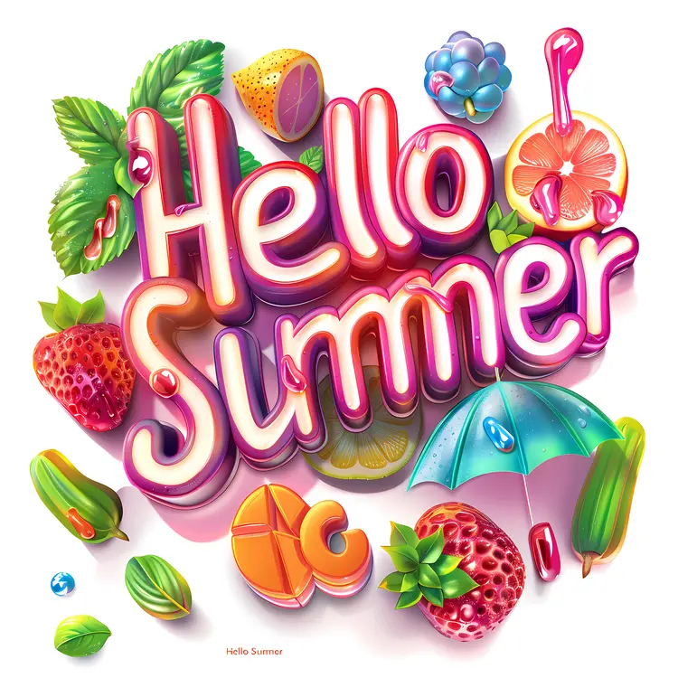 Hello Summer with Fruits and Umbrella