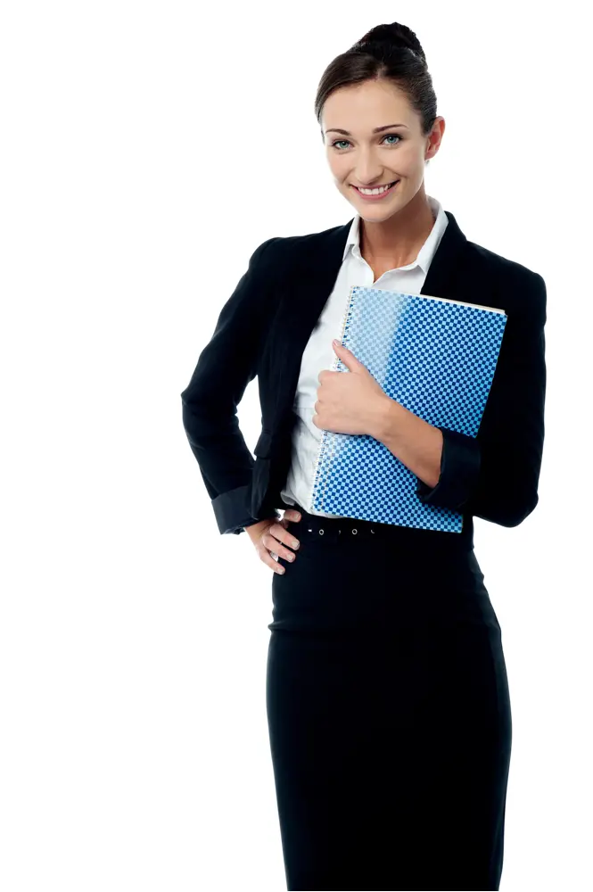 Professional Businesswoman Holding a Blue Folder