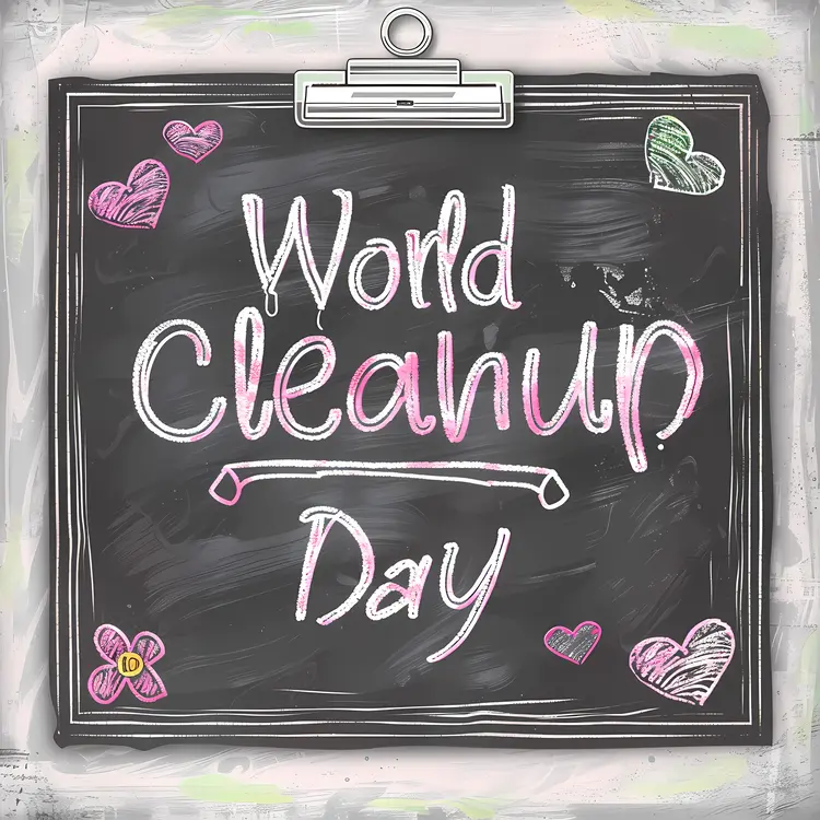 World Cleanup Day Chalkboard with Hearts