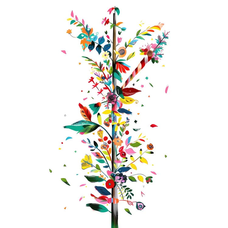 Colorful Maypole with Floral Decorations