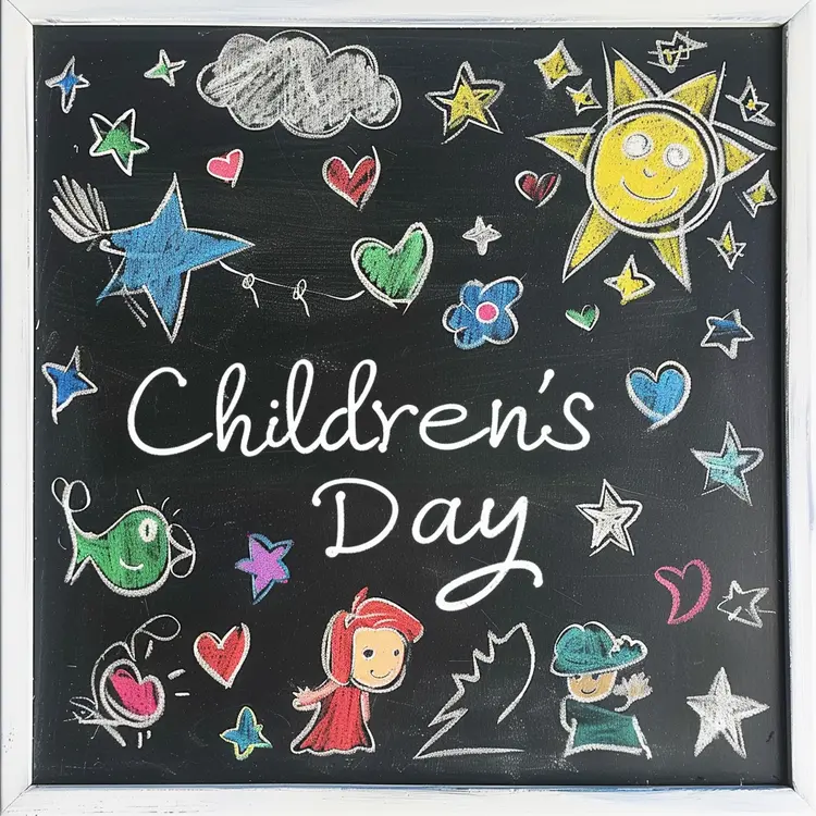 Colorful Chalkboard Doodles for Children's Day