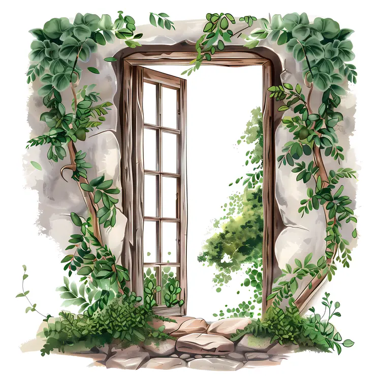 Garden Door with Lush Greenery