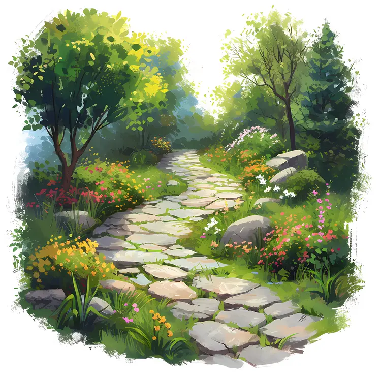Stone Path in Forest Garden