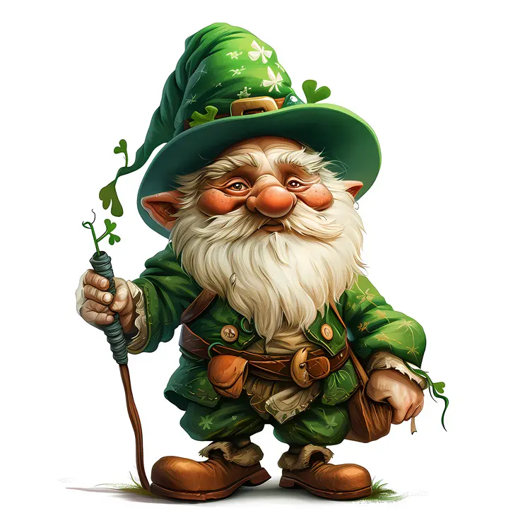 Green Gnome with Walking Stick