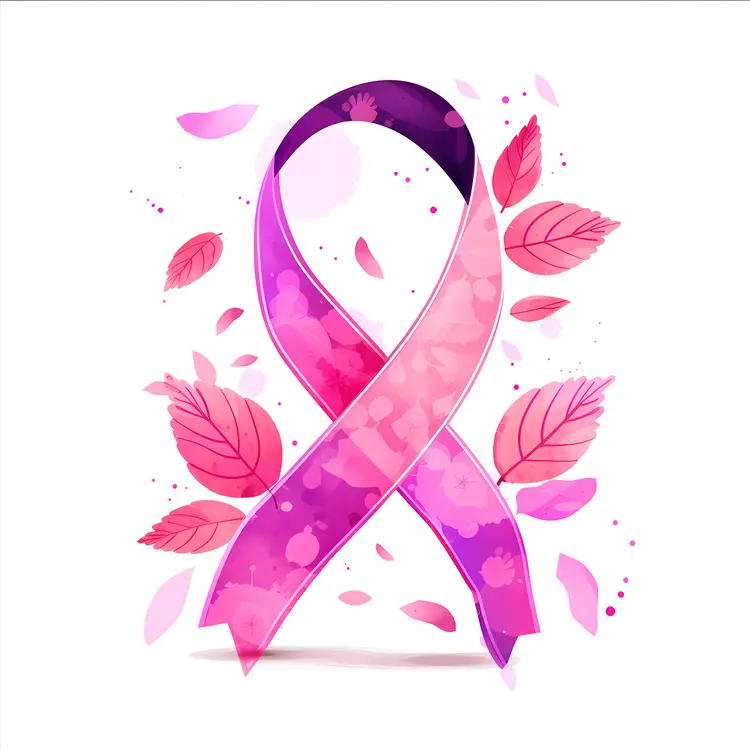 Pink Awareness Ribbon with Leaves