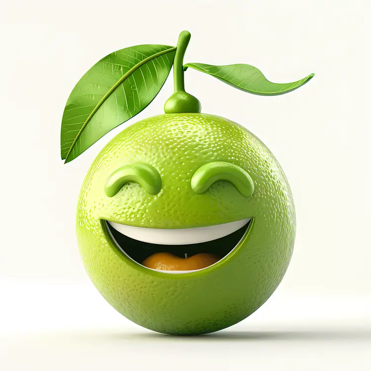 Laughing Green Fruit with Leaf