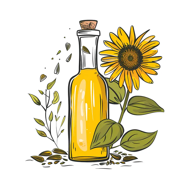 Sunflower and Oil Bottle with Seeds