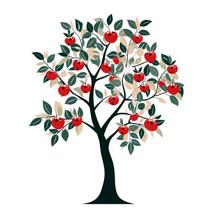Tree with Red Apples and Leaves