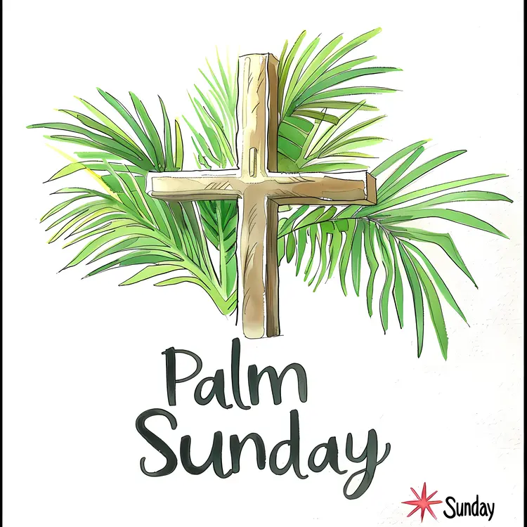 Palm Sunday with Cross and Palm Leaves