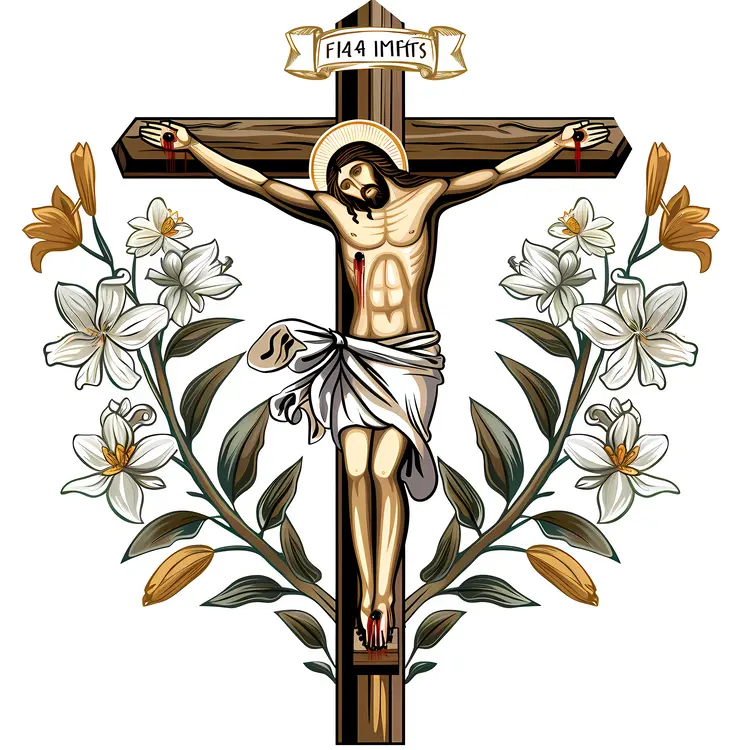 Crucifixion of Jesus with Flowers