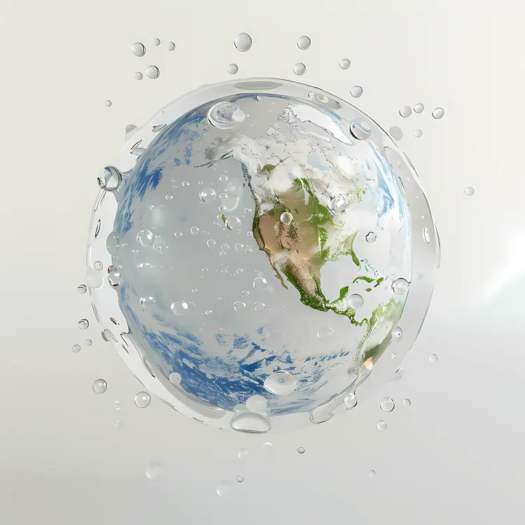 Earth Enclosed in Water Droplets