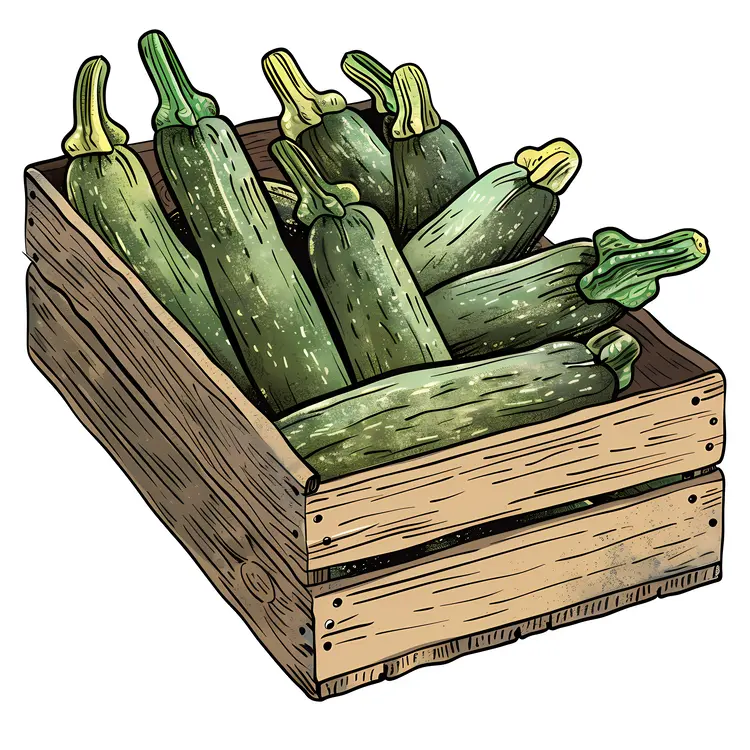 Fresh Green Zucchinis in Wooden Crate