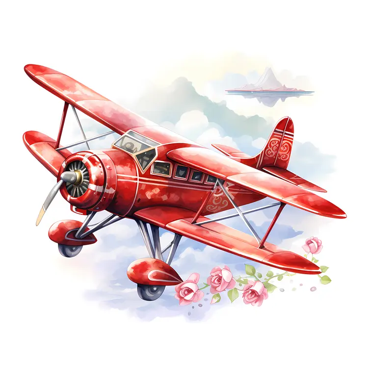 Red Airplane with Flowers