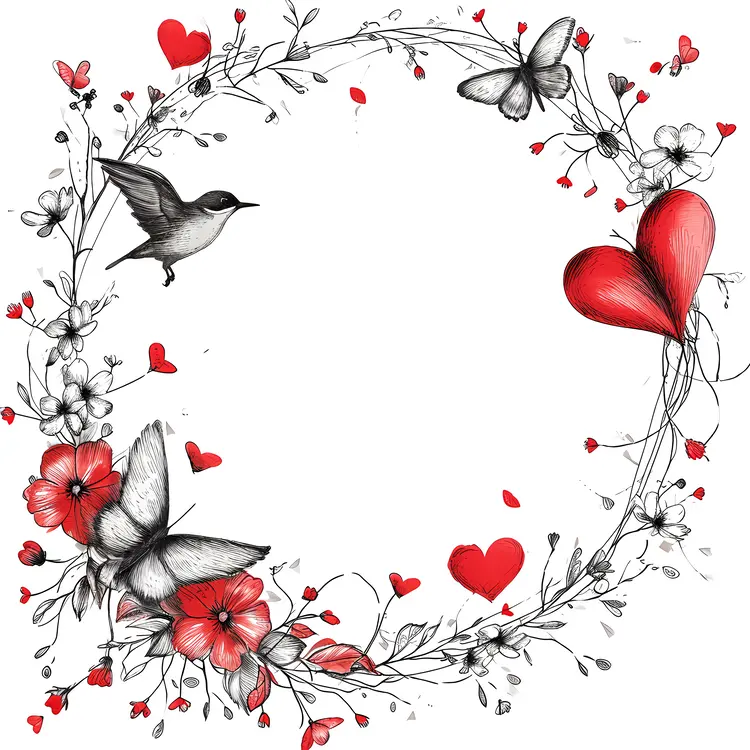 Heart Wreath with Flowers and Butterflies