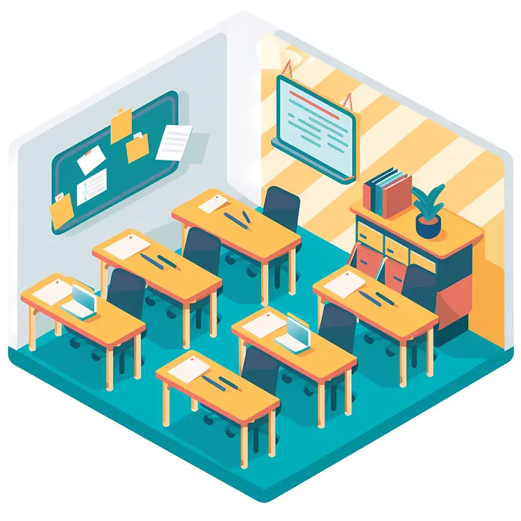 Bright Classroom with Bulletin Board