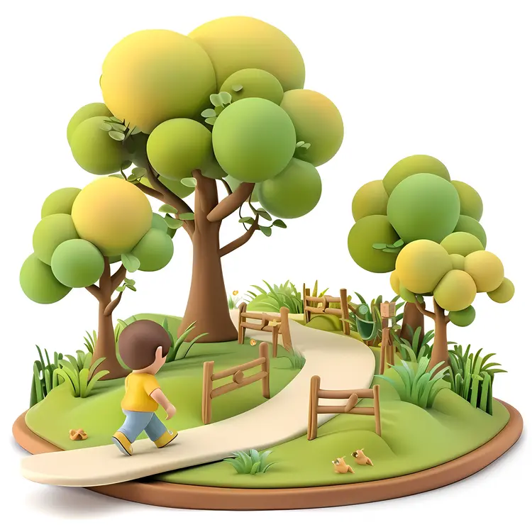 Boy Walking on Path in a Park