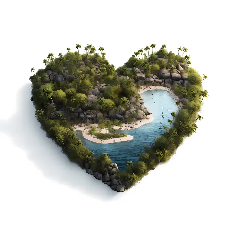 Heart-shaped Island with Serene Lagoon