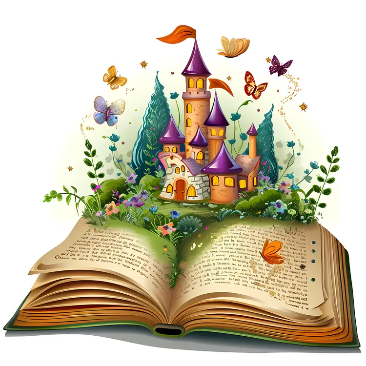 Castle and Butterflies Emerging from a Book
