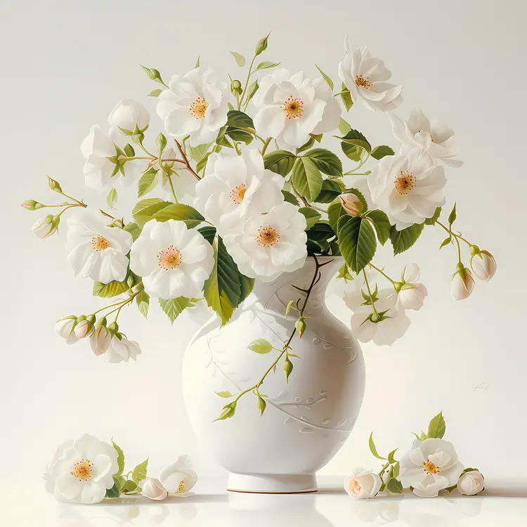 White Flowers in a Ceramic Vase