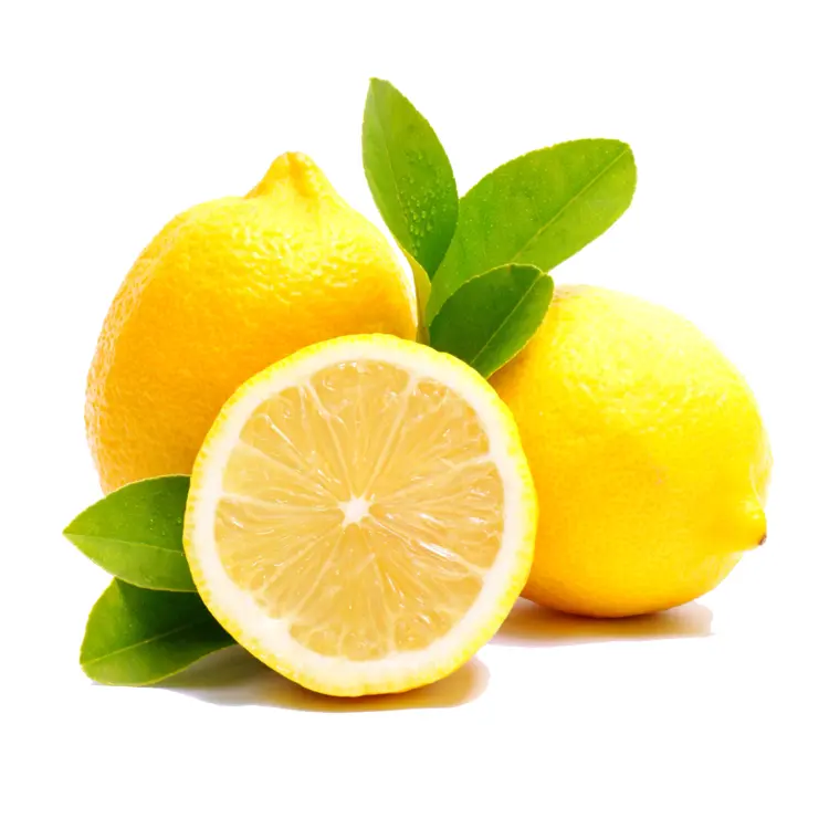 Fresh Yellow Lemon with Slice and Leaves