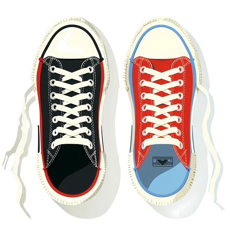 Mismatched Sneakers in Black, Red, and Blue