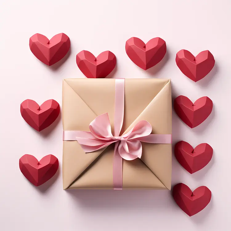 Gift Box with Hearts and Ribbon
