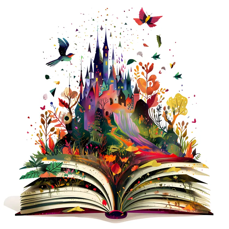 Castle on an Open Book with Birds