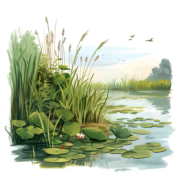 Serene Pond with Water Lilies