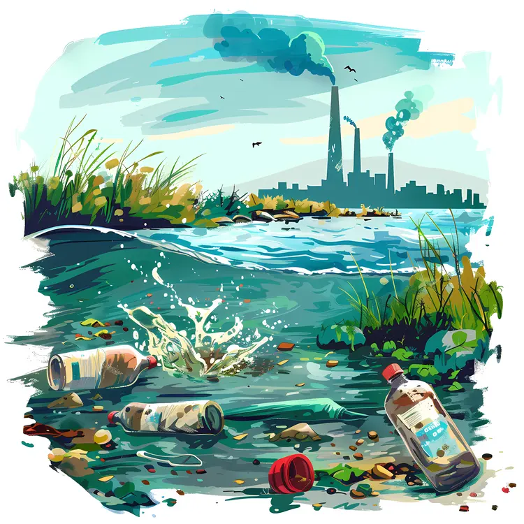 Polluted River with Trash