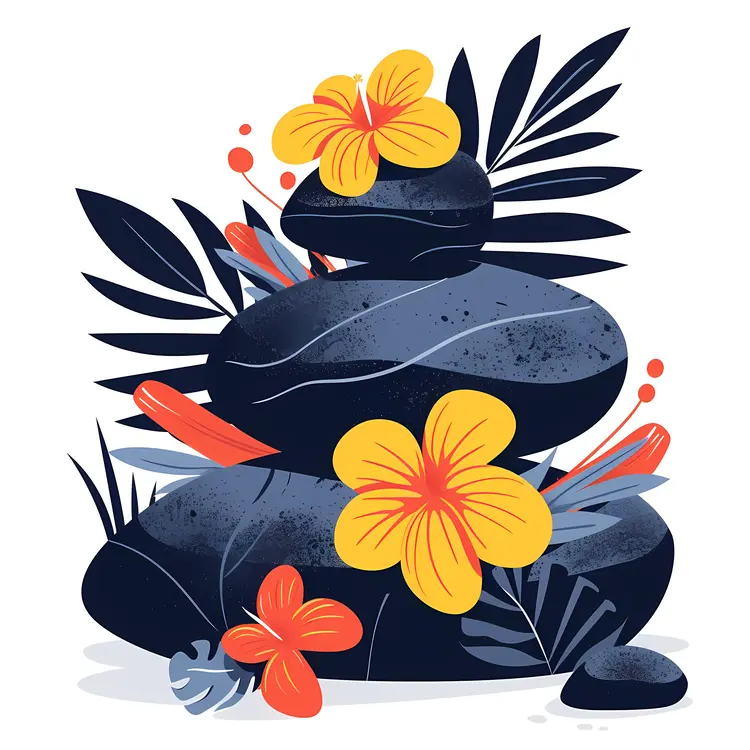 Stacked Stones with Flowers and Leaves