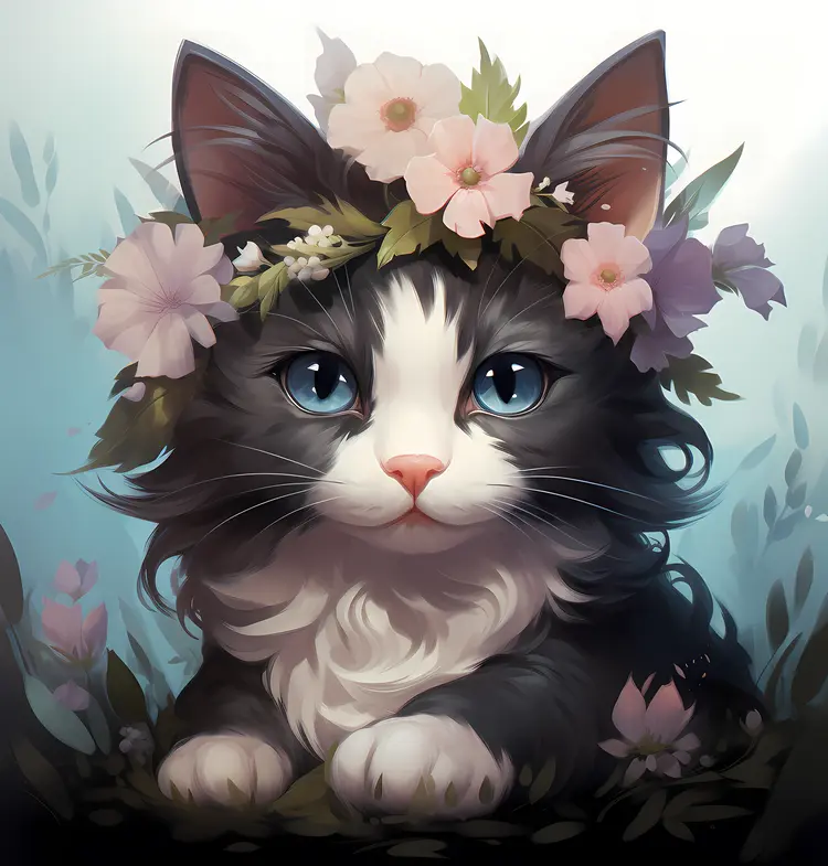 Kitten with Flower Crown